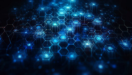 Obraz premium Technology banner design with hexagons abstract background. Abstract computer technology background or texture. 