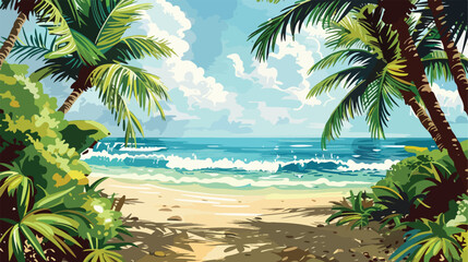 Beautiful tropical beach scene vector illustration vector