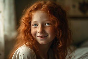Happy Red-Haired Girl With Freckles Enjoys Her New Home In Summer