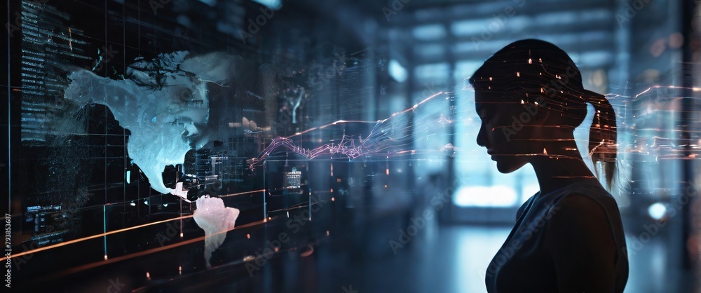 Poster showcase the mesh wire frame hand accuracy and speed of ai technology in data analysis by creating a