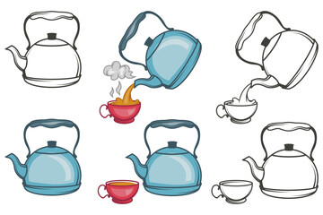 vector illustration of tea kettle, hand drawn teapot on white background, tea kettle logo, vector artwork