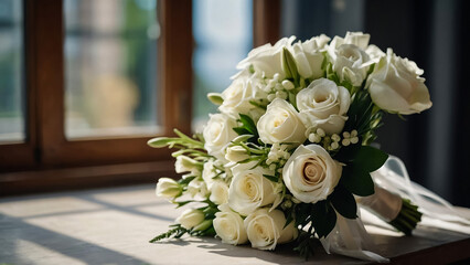 a bunch of white roses
