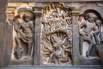 Relief carvings at Kailash Temple, Ellora