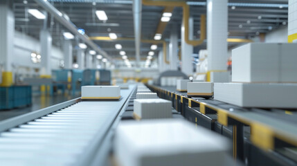 Obraz premium Food packaging in factory with mockups for packaged foods