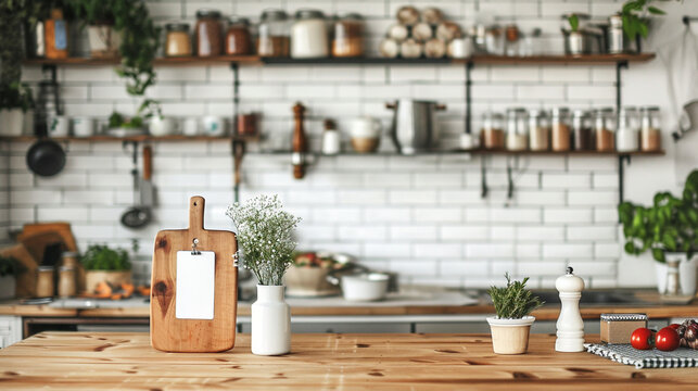 cooking show set with blank recipe card mockup for cooking demonstrations