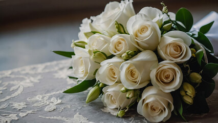 a bunch of white roses
