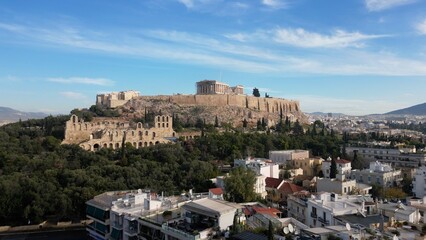 Acropolis in Greece, Parthenon in Athens drone aerial view, famous Greek tourist attraction,...