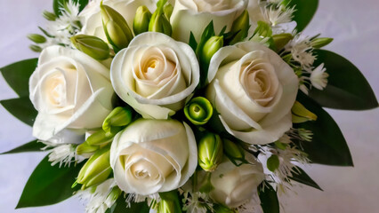 a bunch of white roses
