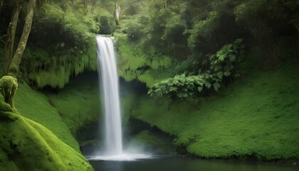Fototapeta na wymiar A waterfall amidst lush greenery with gradients of upscaled 4