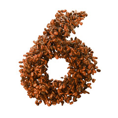 number 6 made with coffee beans on a transparent background