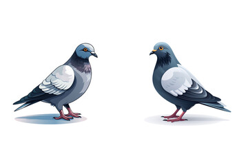 Two Pigeon bird cartoon white background - Generative AI