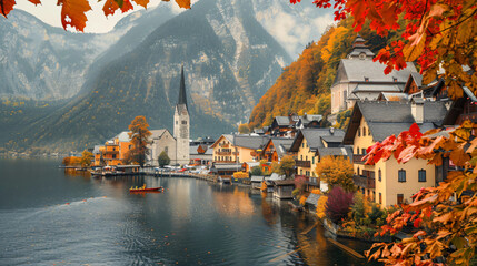 Famous Hallstatt village in Alps mountains Austria. Be