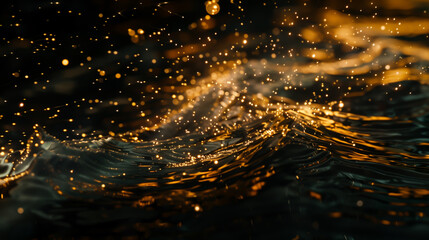 golden hour sun reflection in the water with sparkles and abstract deformations - obrazy, fototapety, plakaty