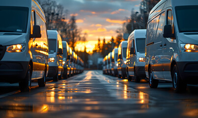 Fototapeta premium White vans in a row 