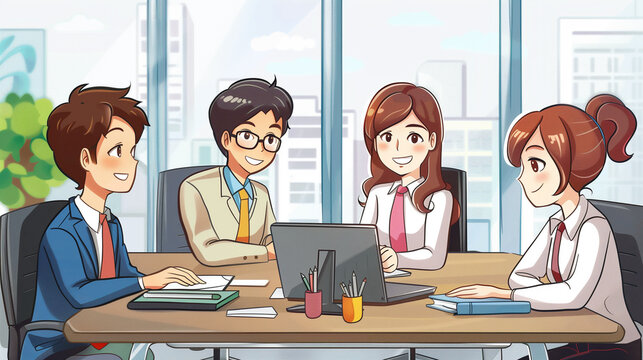2d cartoon that illustrate office people