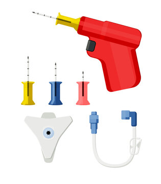 Medical equipment, Intraosseous needle is a specialized needle used to gain access into the bone marrow. Flat design.