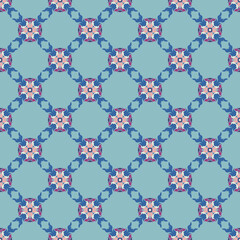Blue buddhism temple element, abstract pattern, thai art carpet, symmetrical geometric pattern motif, vector of an illustration