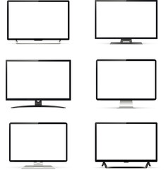 Set of computer monitors isolated on white background