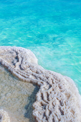Texture of Dead sea. Salt sea shore Vertical image