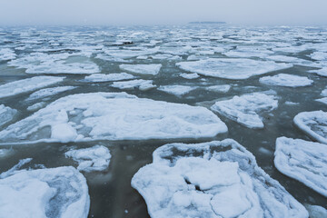  Ice floes floating in off the coast of the Baltic Sea.