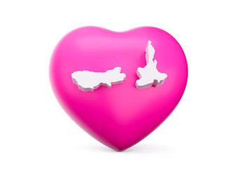 3d Pink Heart With 3d White Map Of New Zealand Isolated On White Background 3d Illustration