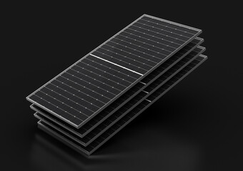 3d Four Photovoltaic Solar Panels Isolated On Black Background 3d Illustration - obrazy, fototapety, plakaty