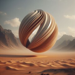 an surrealism simplicity abstract flying object, with desert background
