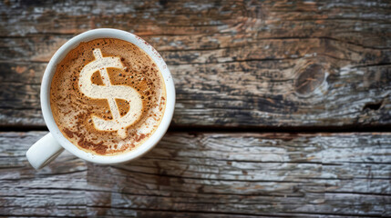 A cup of coffee with dollar sign