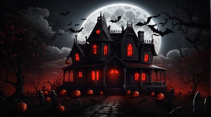 Fototapeta na wymiar Halloween fantasy poster Haunted house