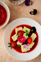 Curd Lazy dumplings with strawberry sauce.top veiw.style hugge - 793869469