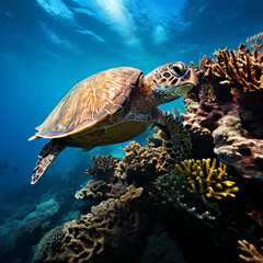 Obraz premium Blue Horizons: The Serene Habitat of Oceanic Turtles