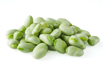 fresh greens broad beans fava on a white background