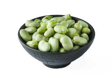 fresh greens broad beans fava on a white background