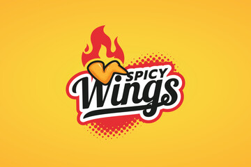 spicy wings logo with a combination of chicken wings and fire for restaurants, cafes, food trucks, etc.