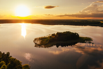 Scenic aerial view of Sciuro Ragas peninsula, separating White Lakajai and Black Lakajai lakes....