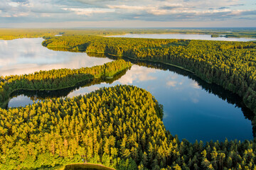 Scenic aerial view of Sciuro Ragas peninsula, separating White Lakajai and Black Lakajai lakes....