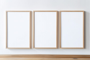 Three wooden frames on white wall