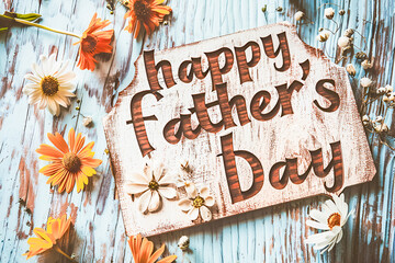 Sign with words Happy Father's Day on pastel background