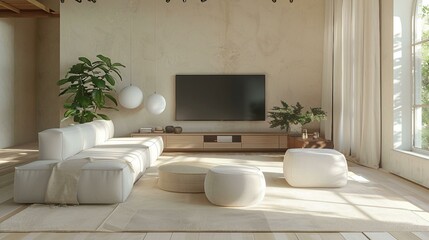 Fototapeta na wymiar A minimalist living room with an open-plan design
