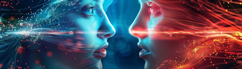 Holographic communication could revolutionize longdistance relationships, allowing friends and family to have facetoface conversations even when separated by vast distances - obrazy, fototapety, plakaty