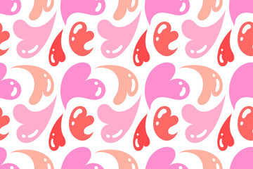 Groovy Hearts Seamless Pattern. Psychedelic Distorted Vector Background. Hippie Retro Style for Wrapping Paper, Print, Web Design, Social Media, Banner, Card, Poster. Pink and Red Colors.