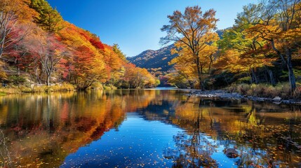 Fototapeta premium A serene valley in early autumn with trees