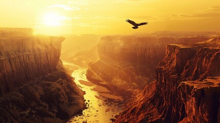 A serene view of a river canyon at sunset - Powered by Adobe