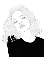 Coloring book for teenagers and adults sad beautiful girl