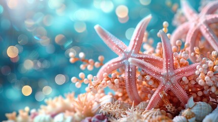 Underwater Dreamscape with Starfish, Coral, and Soft Bokeh.
