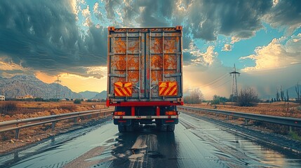 A trailer transporting construction materials. Generative AI.