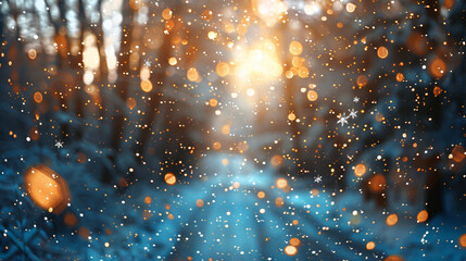 Glowing bokeh abstract background.. Blurred snowflakes