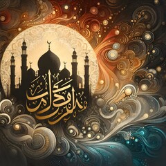 Ramadan Kareem Mosque Silhouette Art Celebrate the Holy Month