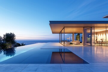Fototapeta premium Luxury Island Villa With Infinity Pool At Sunset.