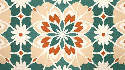 Fototapeta na wymiar Elegant Teal and Beige Floral Tile Design